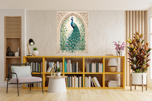 Peacock Tile Mural: Peacock Bird Wall Art Decor