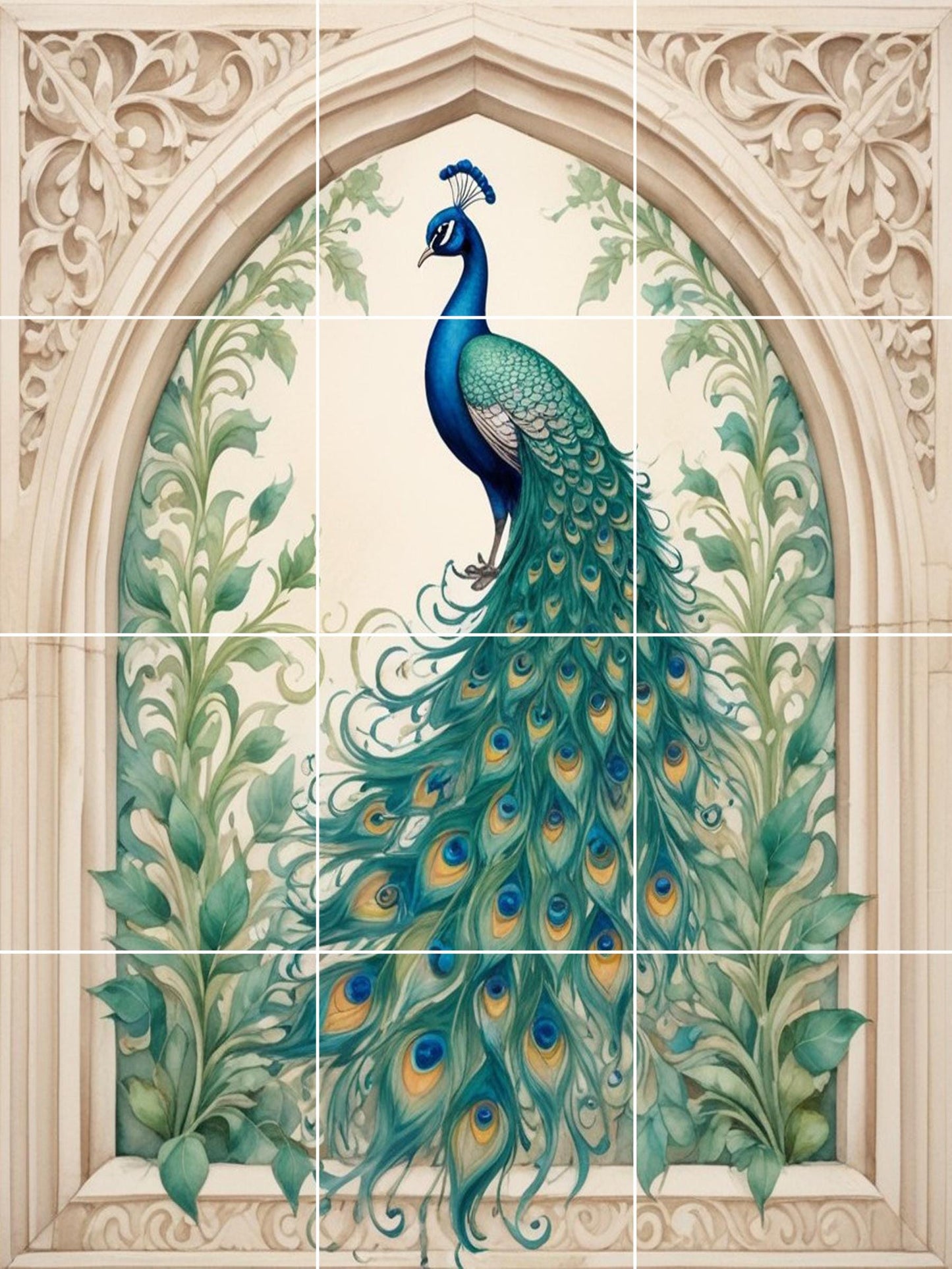 Peacock Tile Mural: Peacock Bird Wall Art Decor