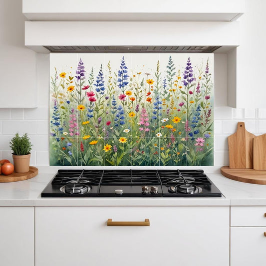 Wildflower Flower Ceramic Tile Mural – Floral Garden Wall Art Kitchen Backsplash Botanical Decor