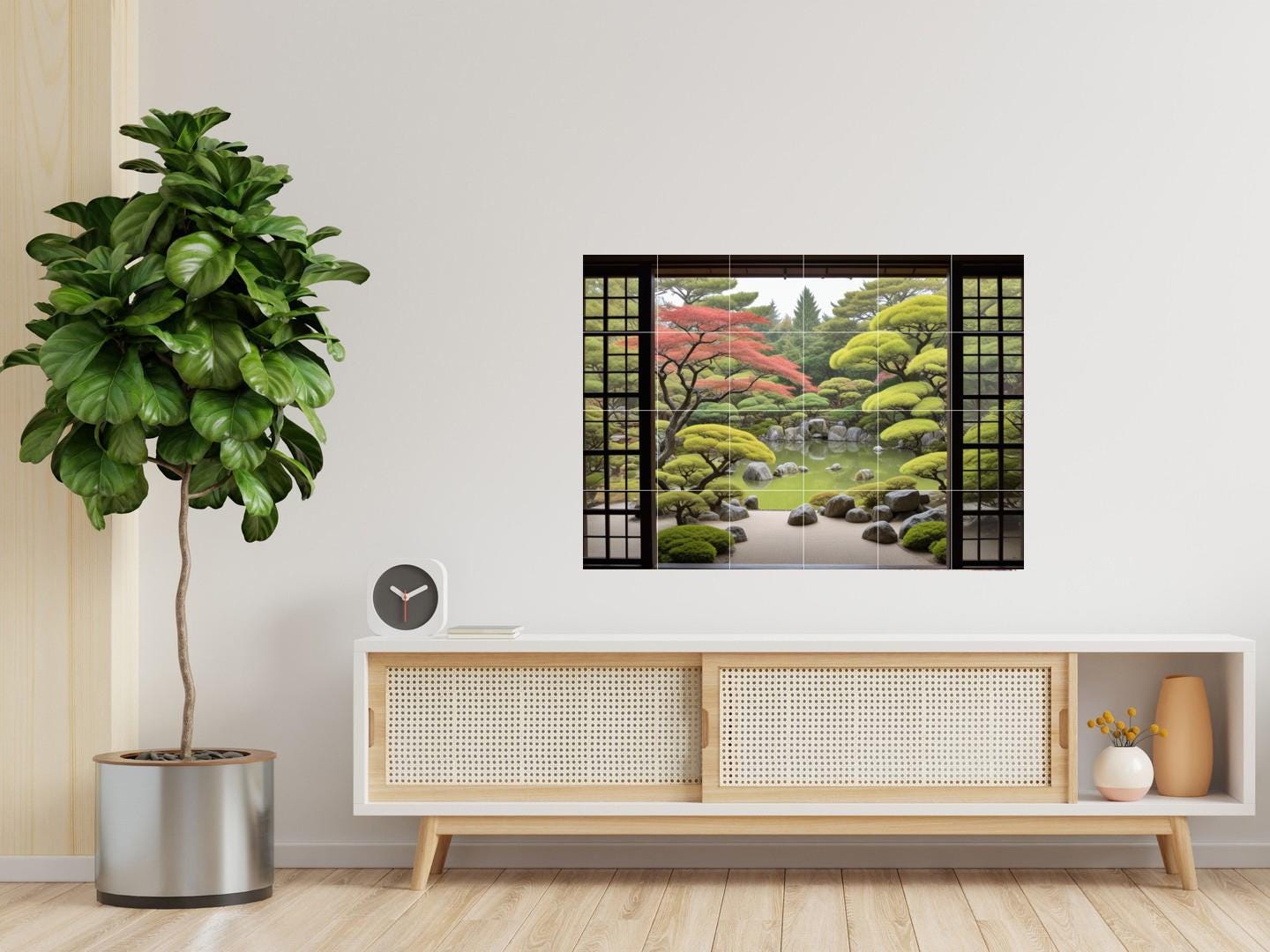 Zen Garden Tile Mural: Japanese Pond Nature Botanical Japan Wall Art
