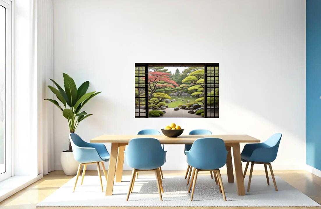 Zen Garden Tile Mural: Japanese Pond Nature Botanical Japan Wall Art