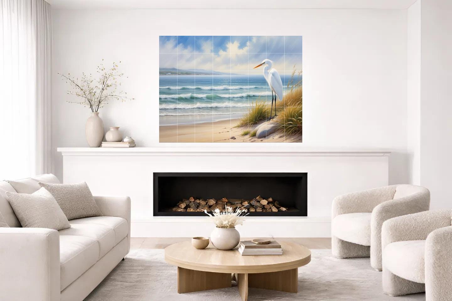 Heron Tile Mural – Coastal Bird Wall Art, Beach House Kitchen Backsplash Bathroom Ocean Decor