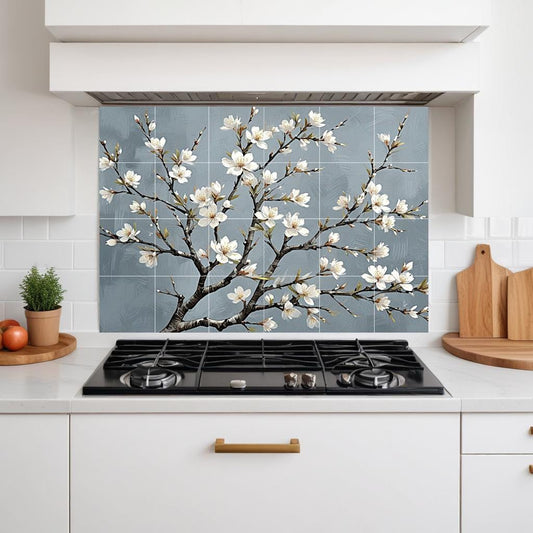 Cherry Blossom Tree Flower Tile Mural – Botanical Kitchen Backsplash, Floral Wall Art
