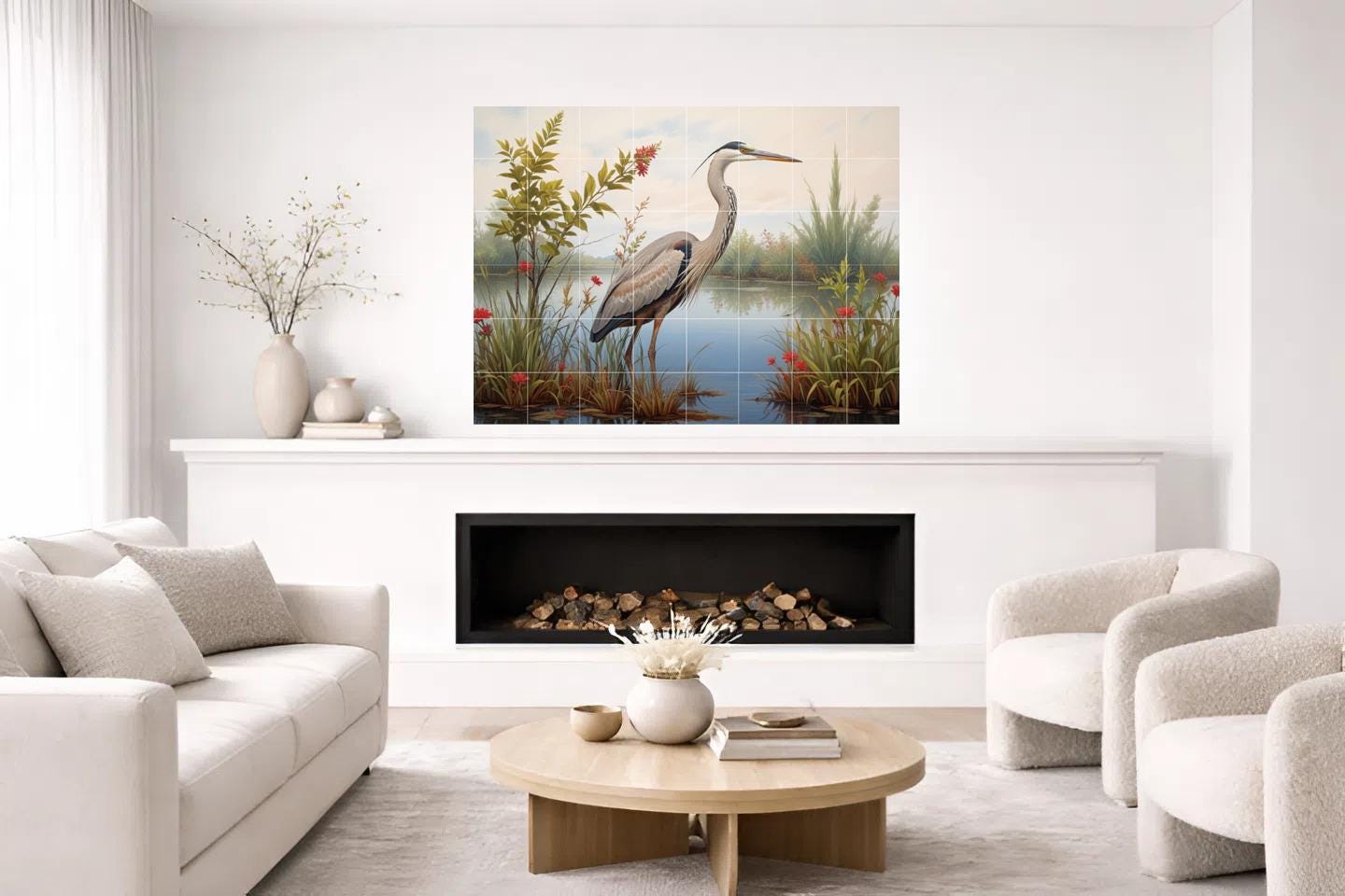 Heron Bird Wall Art Tile Mural – Coastal Wildlife, Kitchen Backsplash & Bathroom Botanical Decor