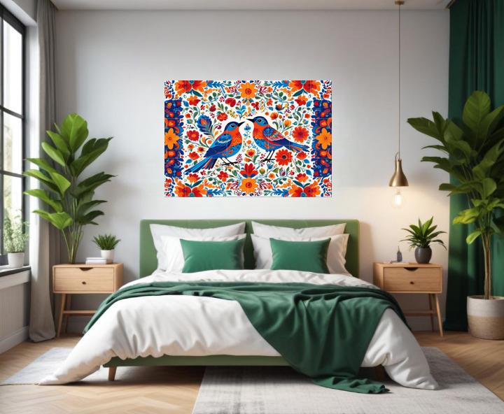 Bird Floral Mexican Talavera Tile Mural – Colorful Ceramic Botanical Wall Art, Kitchen & Bathroom Decor