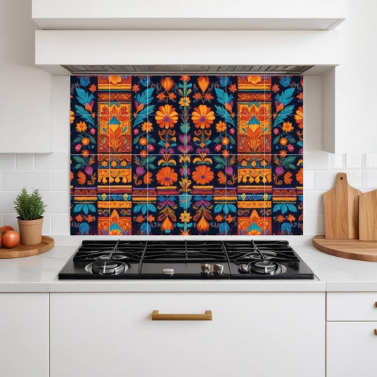 Mexican Floral Tile Mural – Colorful Talavera Ceramic Folk Art Kitchen Backsplash Bathroom Decor