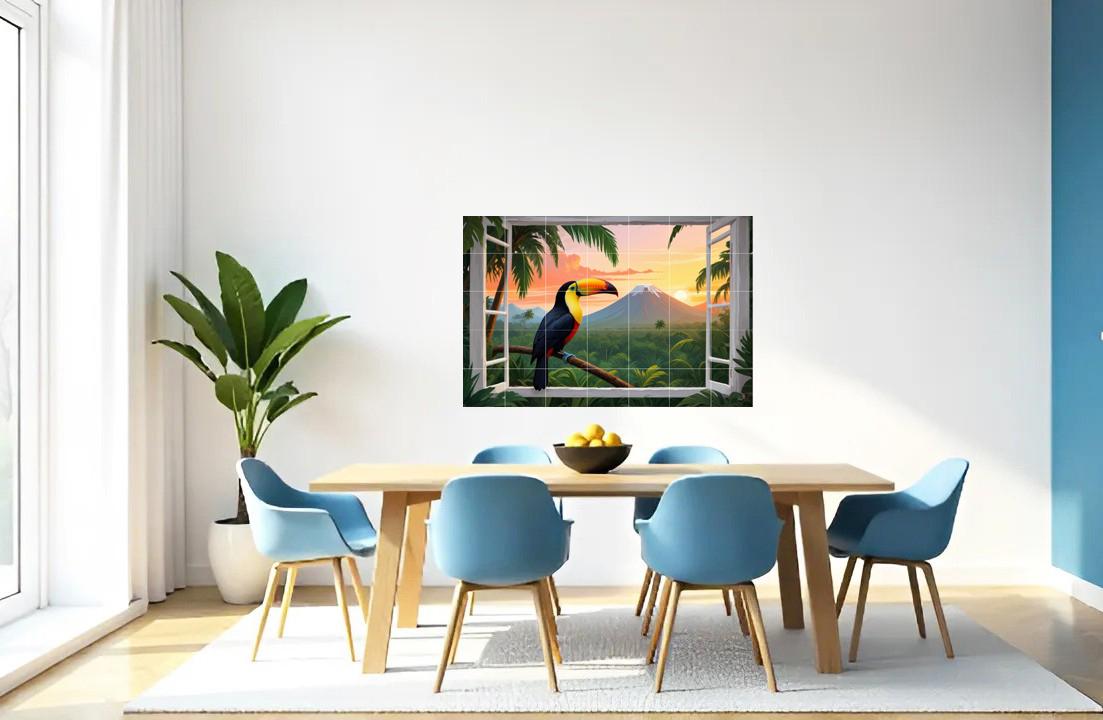 Pelican Bird Tile Mural – Tropical Window View Wall Art Jungle Sunset Kitchen & Bathroom Decor