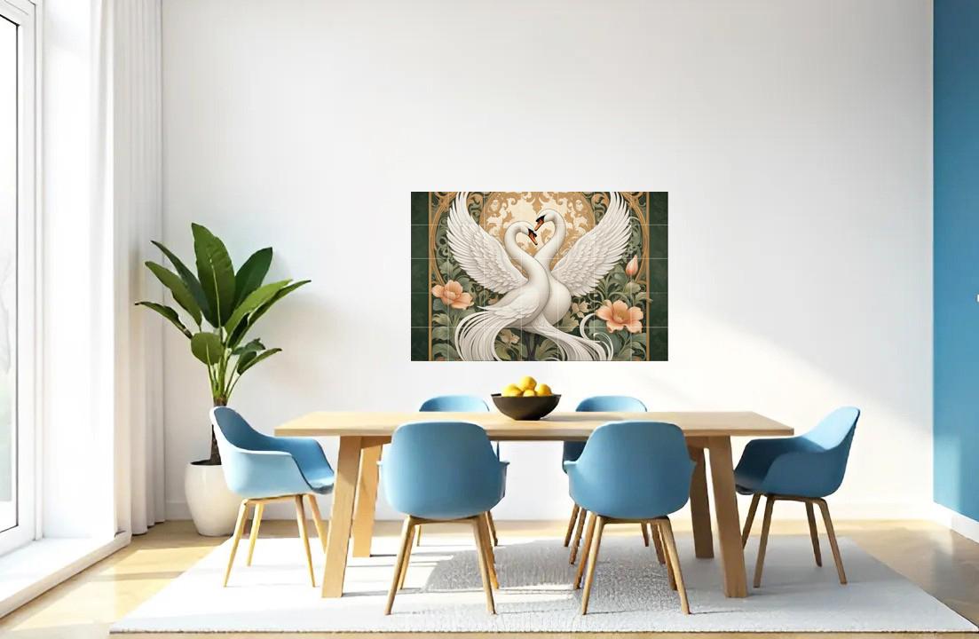 Art Nouveau Swan Bird Tile Mural – Floral Ceramic Kitchen Backsplash Elegant Bathroom Decor