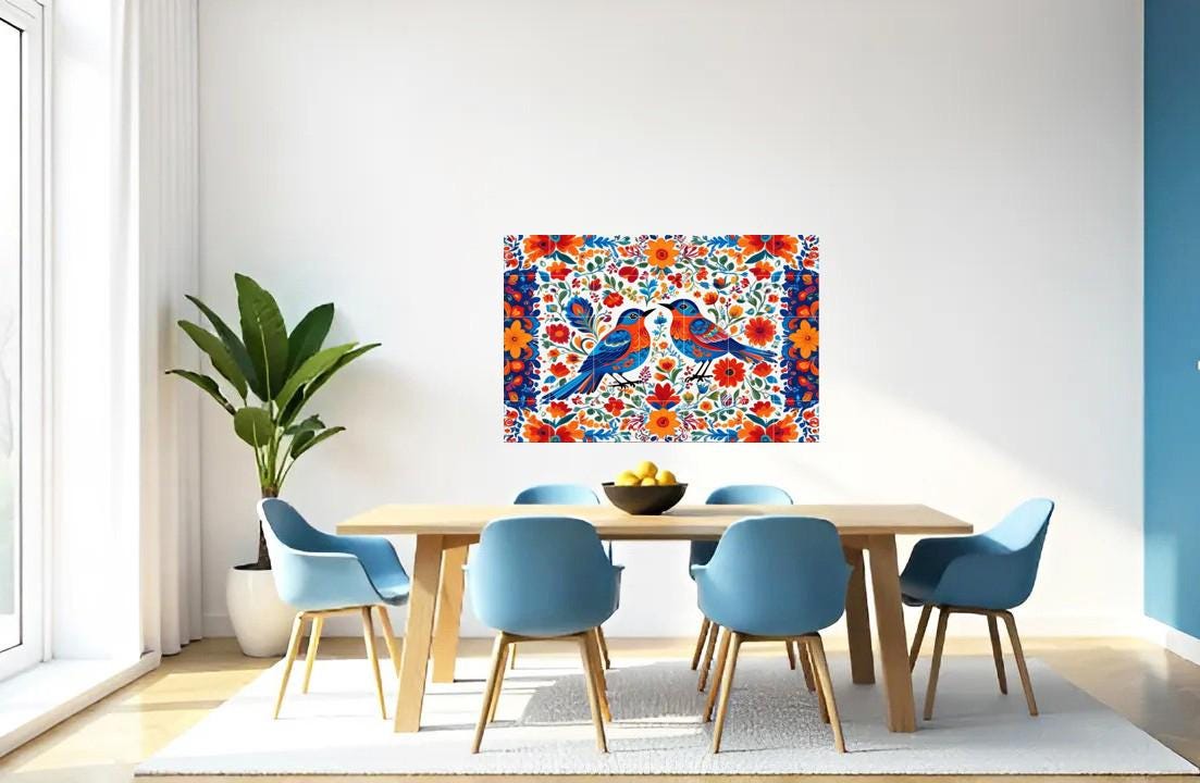 Bird Floral Mexican Talavera Tile Mural – Colorful Ceramic Botanical Wall Art, Kitchen & Bathroom Decor