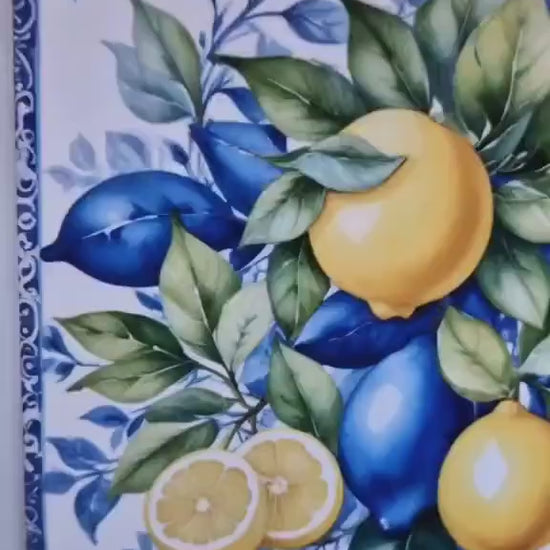 Italian Majolica Lemon Tiles - Set of 2 Italian Wall Decor Tiles - Kitchen Backsplash Tiles, Table Decorative Tiles, Bathroom Tiles, Coaster