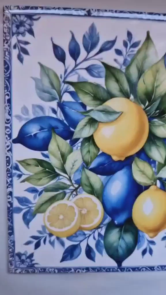 Italian Majolica Lemon Tiles - Set of 2 Italian Wall Decor Tiles - Kitchen Backsplash Tiles, Table Decorative Tiles, Bathroom Tiles, Coaster