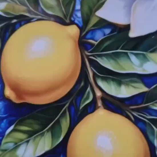 Italian Majolica Lemon Tiles - Set of 2 Italian Wall Decor Tiles - Kitchen Backsplash Tiles, Table Decorative Tiles, Bathroom Tiles, Coaster