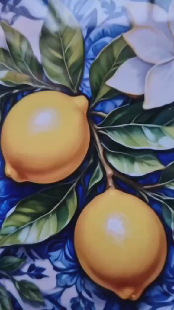 Italian Majolica Lemon Tiles - Set of 2 Italian Wall Decor Tiles - Kitchen Backsplash Tiles, Table Decorative Tiles, Bathroom Tiles, Coaster