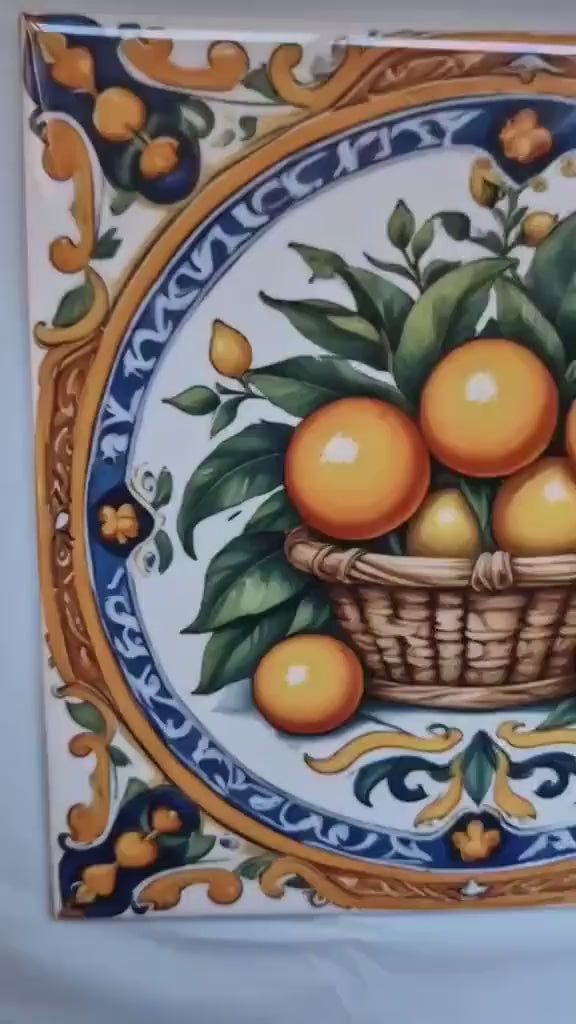 Sicilian Orange Ceramic tiles - Set of 3 Sicilian Wall Decor Tiles - Kitchen Backsplash Tiles, Bathroom Tiles, Shower tiles, Italian Tiles