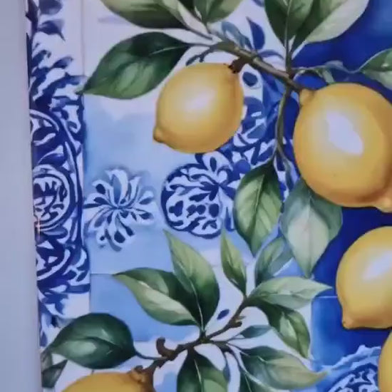 Italian Majolica Lemon Tiles - Set of 2 Italian Wall Decor Tiles - Kitchen Backsplash Tiles, Table Decorative Tiles, Bathroom Tiles, Coaster
