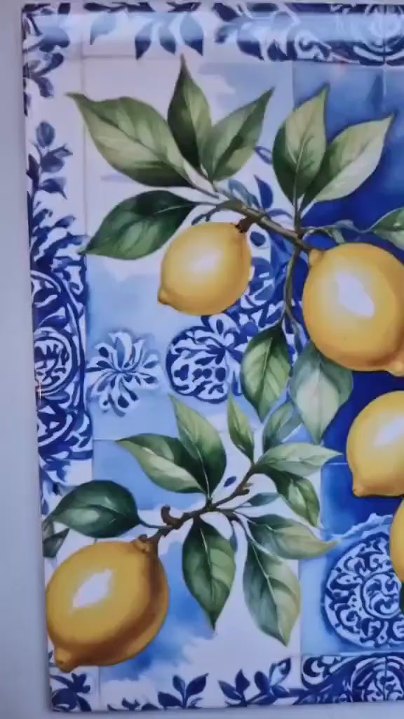 Italian Majolica Lemon Tiles - Set of 2 Italian Wall Decor Tiles - Kitchen Backsplash Tiles, Table Decorative Tiles, Bathroom Tiles, Coaster