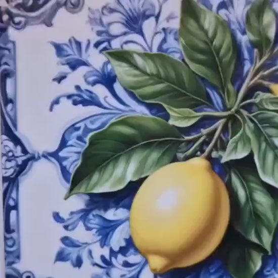 Italian Majolica Lemon Tiles - Set of 2 Italian Wall Decor Tiles - Kitchen Backsplash Tiles, Table Decorative Tiles, Bathroom Tiles, Coaster