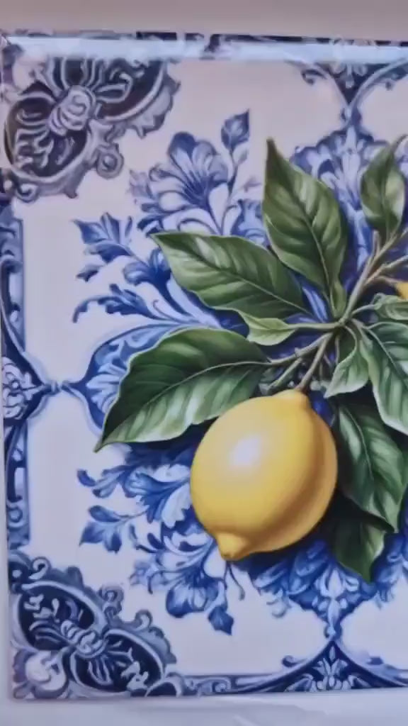 Italian Majolica Lemon Tiles - Set of 2 Italian Wall Decor Tiles - Kitchen Backsplash Tiles, Table Decorative Tiles, Bathroom Tiles, Coaster