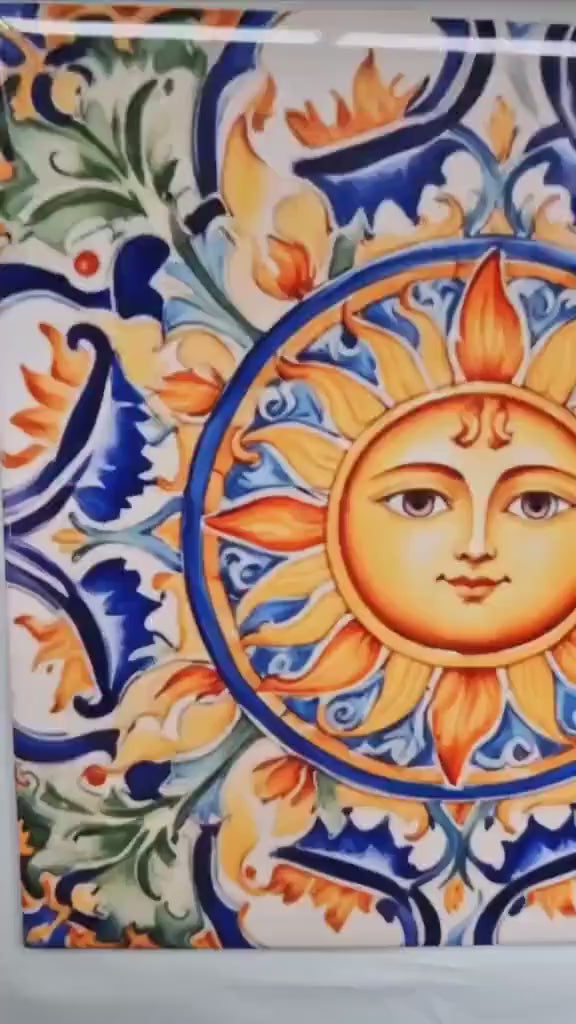 Italian Majolica Sun Tiles - Set of 2 Italian Wall Decor Tiles - Kitchen Backsplash Tiles, Table Decorative Tiles, Bathroom Tiles, Coaster