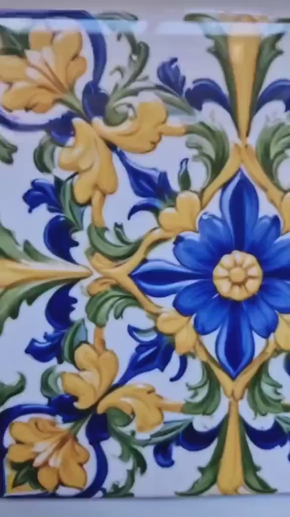 Italian Majolica Tiles - Set of 2 Sicilian Wall Decor Tiles - Kitchen Backsplash Tiles, Table Decorative Tiles, Bathroom Tiles, Coaster