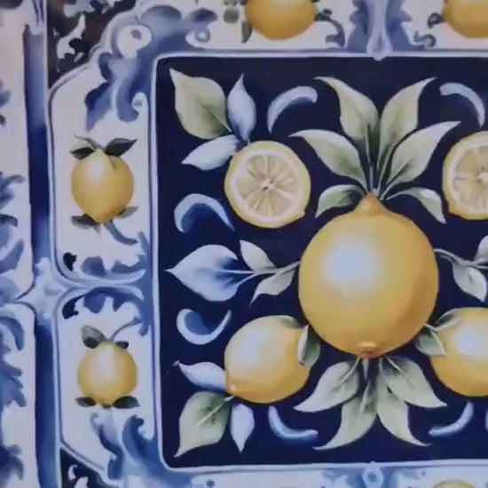Italian Majolica Lemon Tiles - Set of 2 Italian Wall Decor Tiles - Kitchen Backsplash Tiles, Table Decorative Tiles, Bathroom Tiles, Coaster