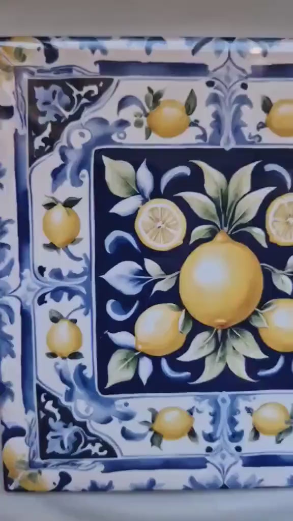 Italian Majolica Lemon Tiles - Set of 2 Italian Wall Decor Tiles - Kitchen Backsplash Tiles, Table Decorative Tiles, Bathroom Tiles, Coaster