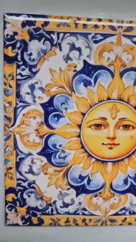 Italian Majolica Sun Tiles - Set of 2 Italian Wall Decor Tiles - Kitchen Backsplash Tiles, Table Decorative Tiles, Bathroom Tiles, Coaster