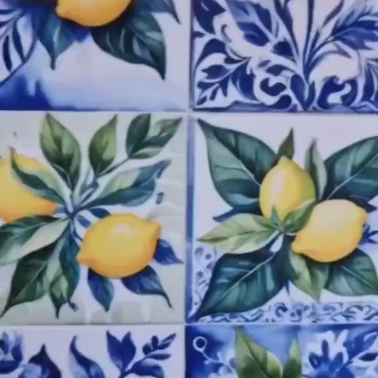 Italian Majolica Lemon Tiles - Set of 2 Italian Wall Decor Tiles - Kitchen Backsplash Tiles, Table Decorative Tiles, Bathroom Tiles, Coaster