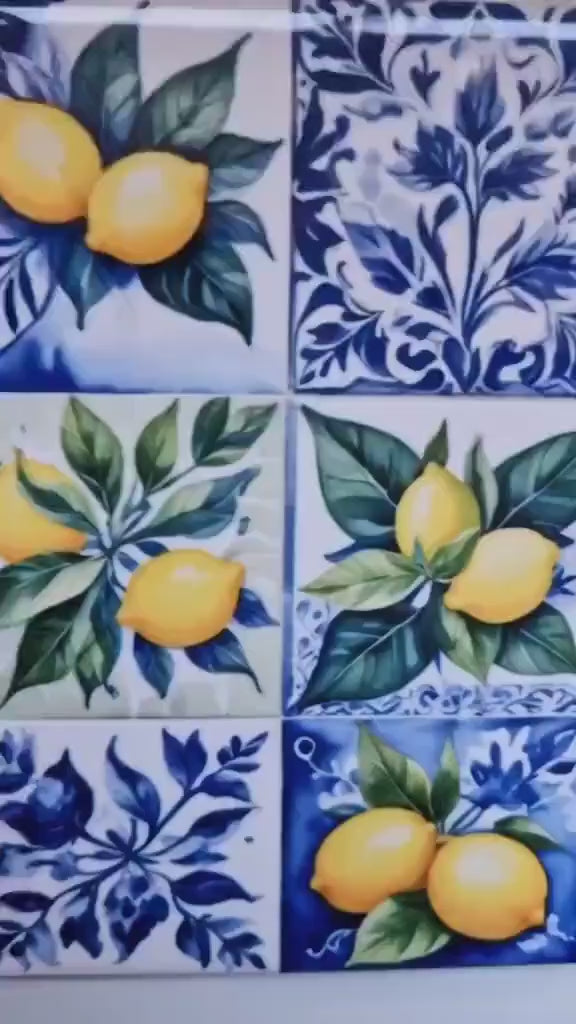 Italian Majolica Lemon Tiles - Set of 2 Italian Wall Decor Tiles - Kitchen Backsplash Tiles, Table Decorative Tiles, Bathroom Tiles, Coaster