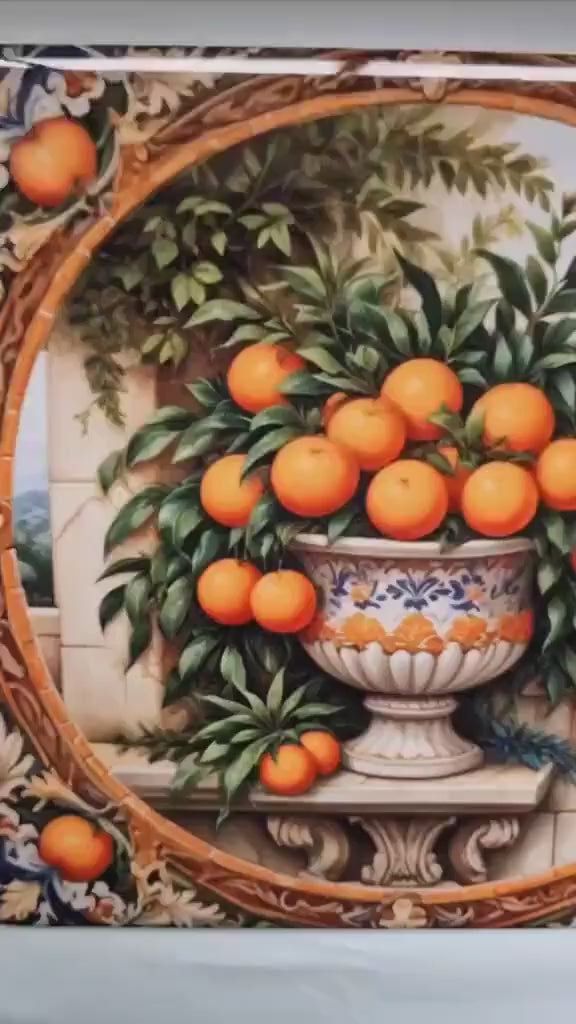 Italian Majolica Oranges Tiles -Set of 3 Italian Wall Decor Tiles -Kitchen Backsplash Tiles, Table Decorative Tiles, Bathroom Tiles, Coaster