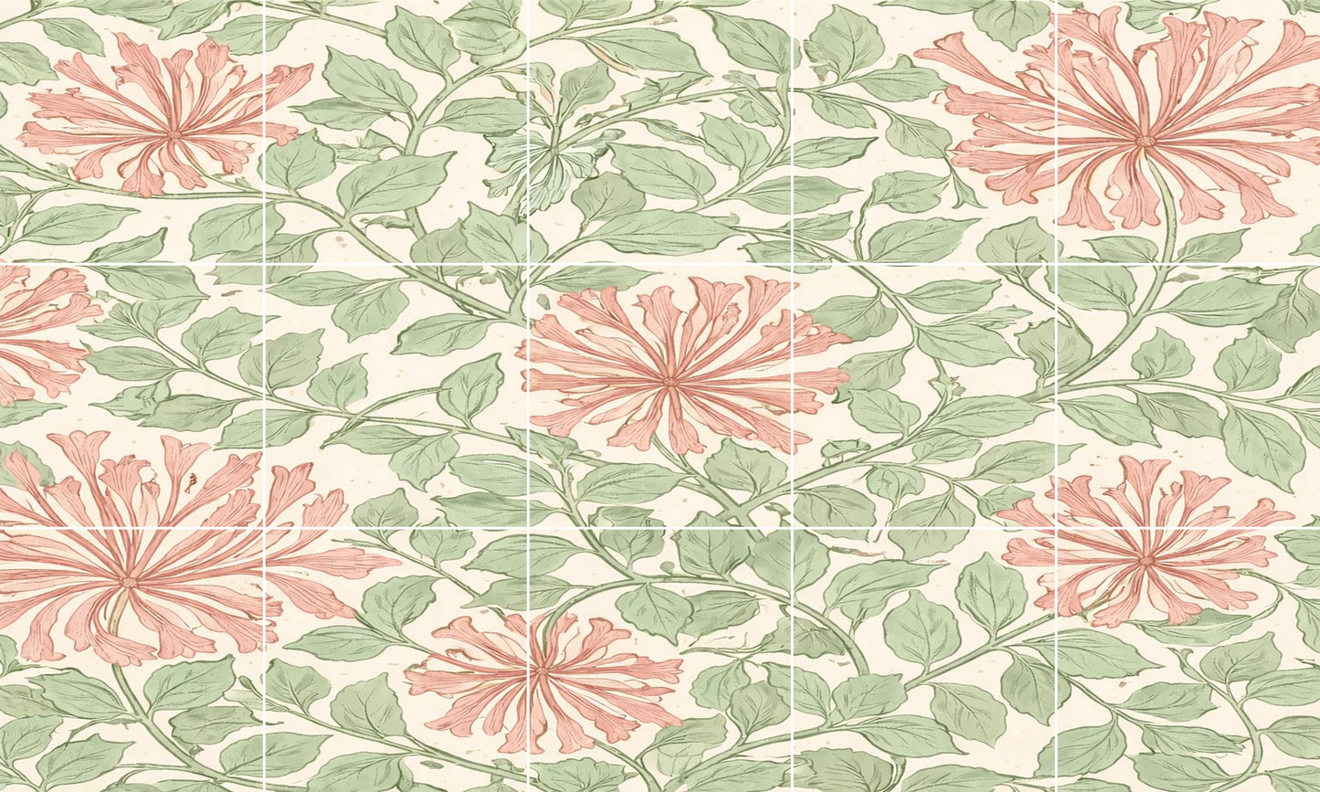 Tile Mural/Mosaic Ceramic Panel of William Morris Jasmine Flower - William Morris Wall Art - Morris Pattern - Botanical Print -Gloss Tiles