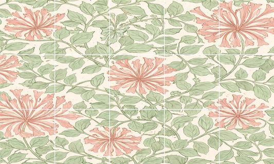 Tile Mural/Mosaic Ceramic Panel of William Morris Jasmine Flower - William Morris Wall Art - Morris Pattern - Botanical Print -Gloss Tiles